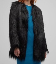 $1300 Alabama Muse Italy Women's Black Faux-fur Nina Coat Jacket Size 44