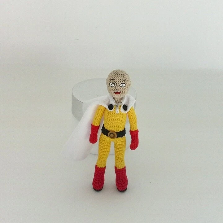 Hecho a mano crochet Saitama figura amigurumi juguete coleccionable héroe del manga Foto 3 de 4