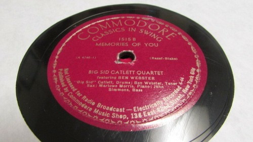 BIG SID CATLETT COMMODORE 78 RPM RECORD 1515 JUST A RIFF - Picture 2 of 2