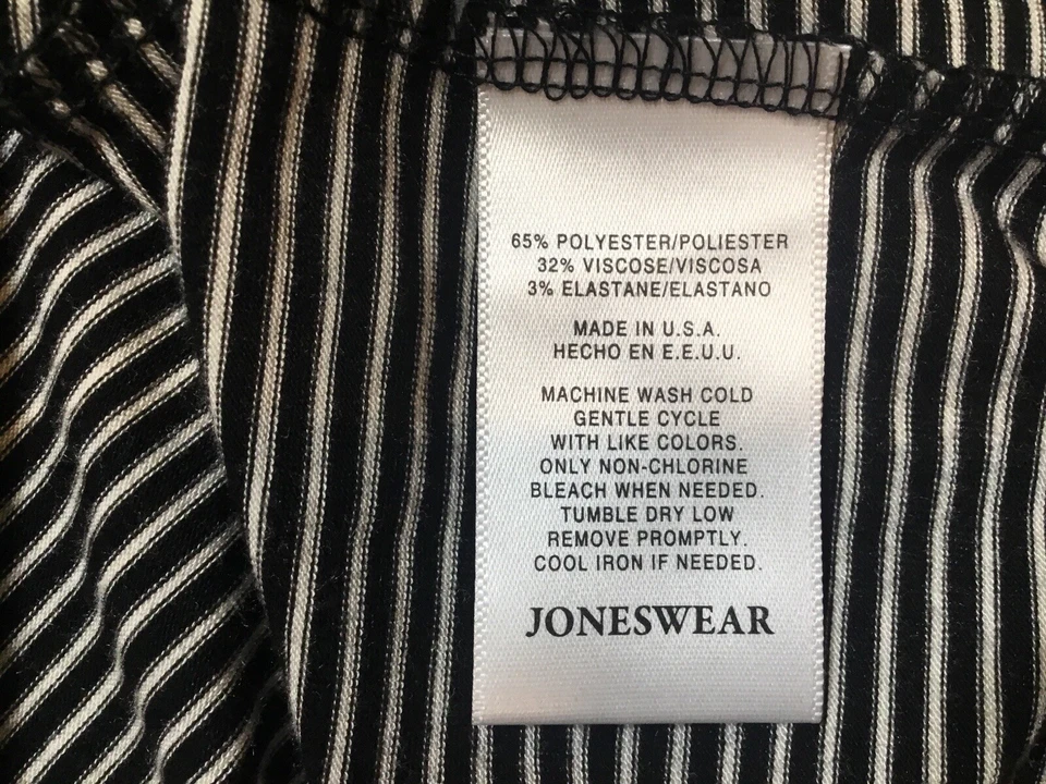 Camiseta JONESWEAR Talla XL Mujer Cuello en V Manga 3/4 Negra Rayas Hecha en EE. UU. Foto 4 de 4