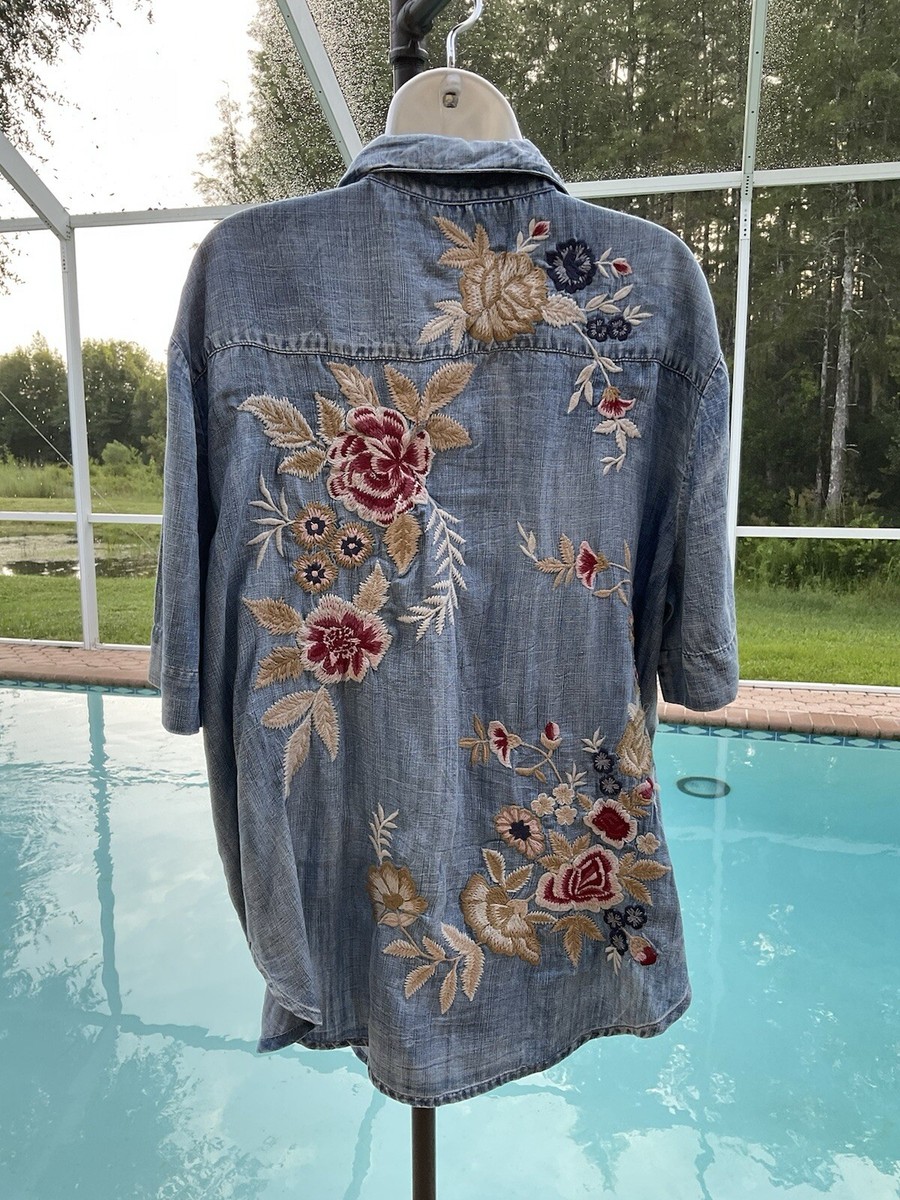 karyn seo denim dress Kyla Seo Jonah Dress Caite Embroidered Back Top Jean Shirt Karyn Tencel NWT