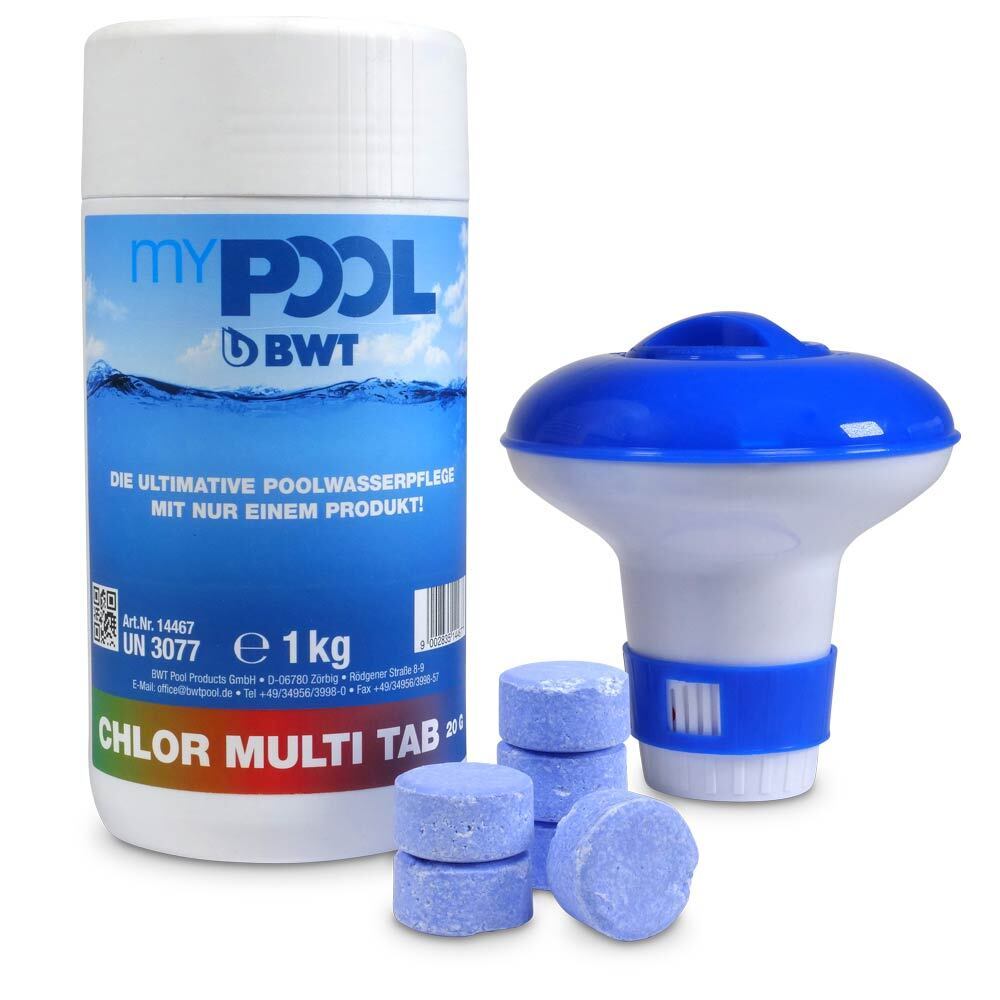 SET myPOOL Chlor MultiTabs Mini 20g 1,0 kg inkl. Dosierschwimmer Whirlpool Spa