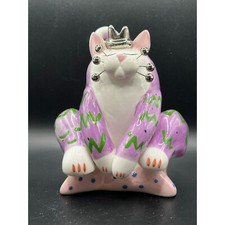 WhimsiClay by Amy Lacombe Cat Figurine 2002 24229 Annaco Purple Cat on Pillow