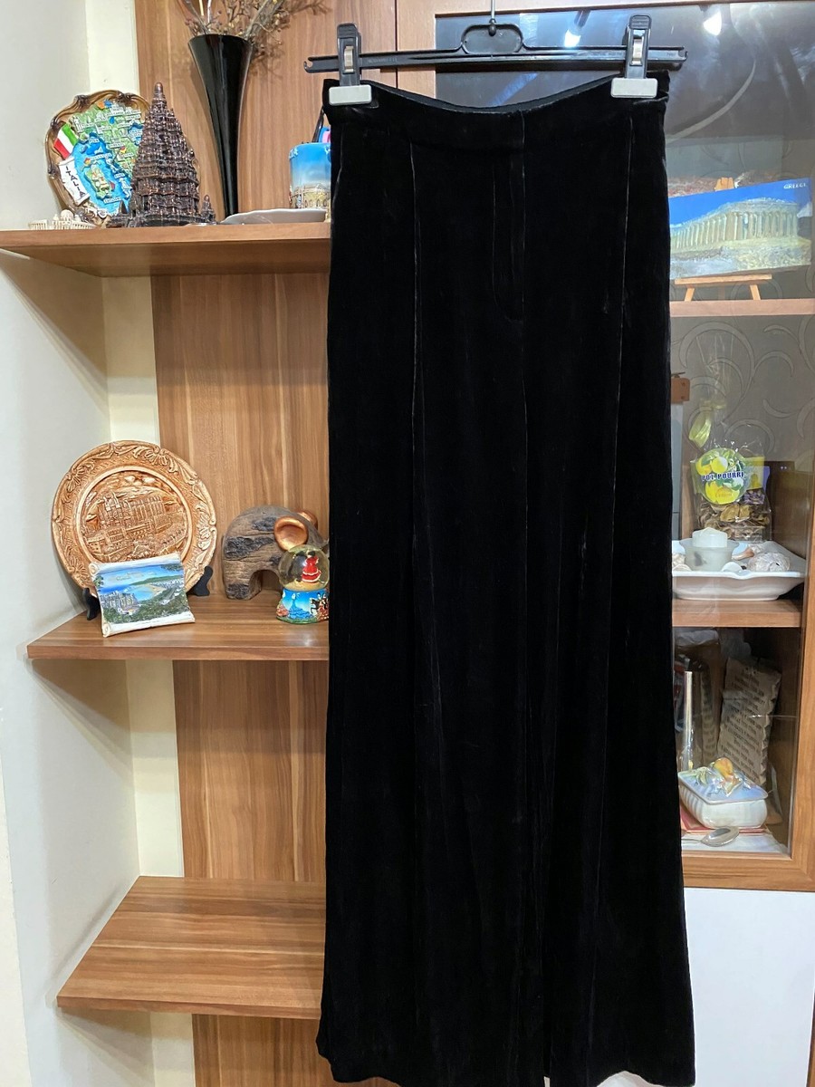 H & M STUDIO AW2016 BLACK VELVET PLUSH WIDE LEG FLARE PANTS-SIZE