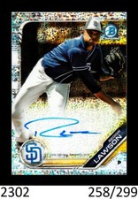 1-2019 BOWMAN CHROME SPECKLE REFRACTOR AUTO REGGIE LAWSON PADRES 258/299