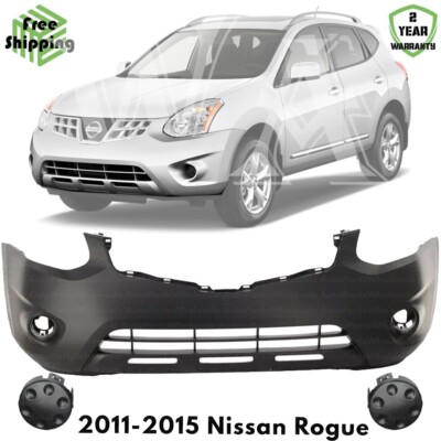 Front Bumper Cover Fascia & Fog Light Cover Kit For 2011-2015 Nissan Rogue