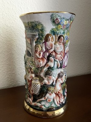 Capodimonte Bernini 453 Porzellan Gold Dekor Vase Vintage Rar