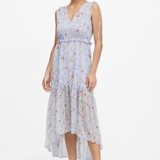 Banana Republic Blue Floral Cinch Hi Lo Midi Maxi Sleeveless V-neck Dress Sz 6