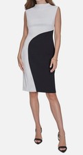 Halston Women's Black Lined Mock Neck Colorblocked Sheath Dress Size 10