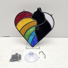 Stained Glass Cat Suncatcher Memorial Pet Loss Rainbow Bridge Heart Ornament