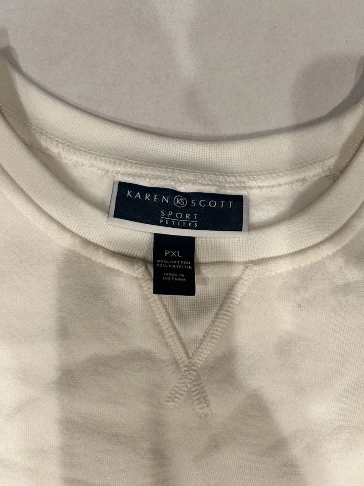Sudadera para mujer Karen Scott cuello redondo XL crema pulóver informal Top Foto 4 de 4