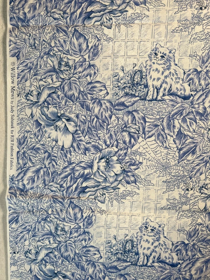 Tela RARA Willow Mews por Judy Sabanek RJR Moda Gato Azul Toile 24” L x 44” W Foto 4 de 4