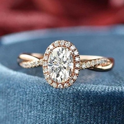 14K Rose Gold Plated 1.30Ct Oval Cut Simulated Diamond Women's Crisscross Ring