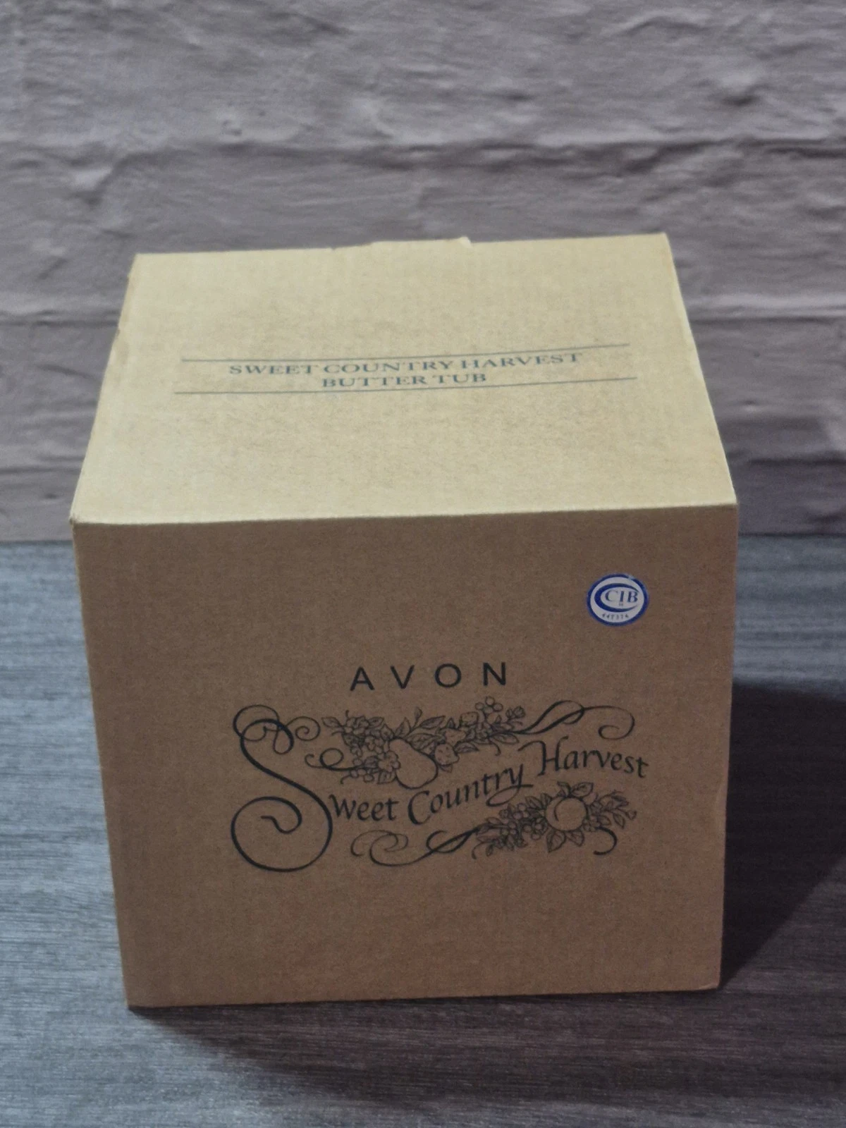 Avon Sweet Country Harvest Butter Tub Fruit Pattern Ceramic Crock with Lid New