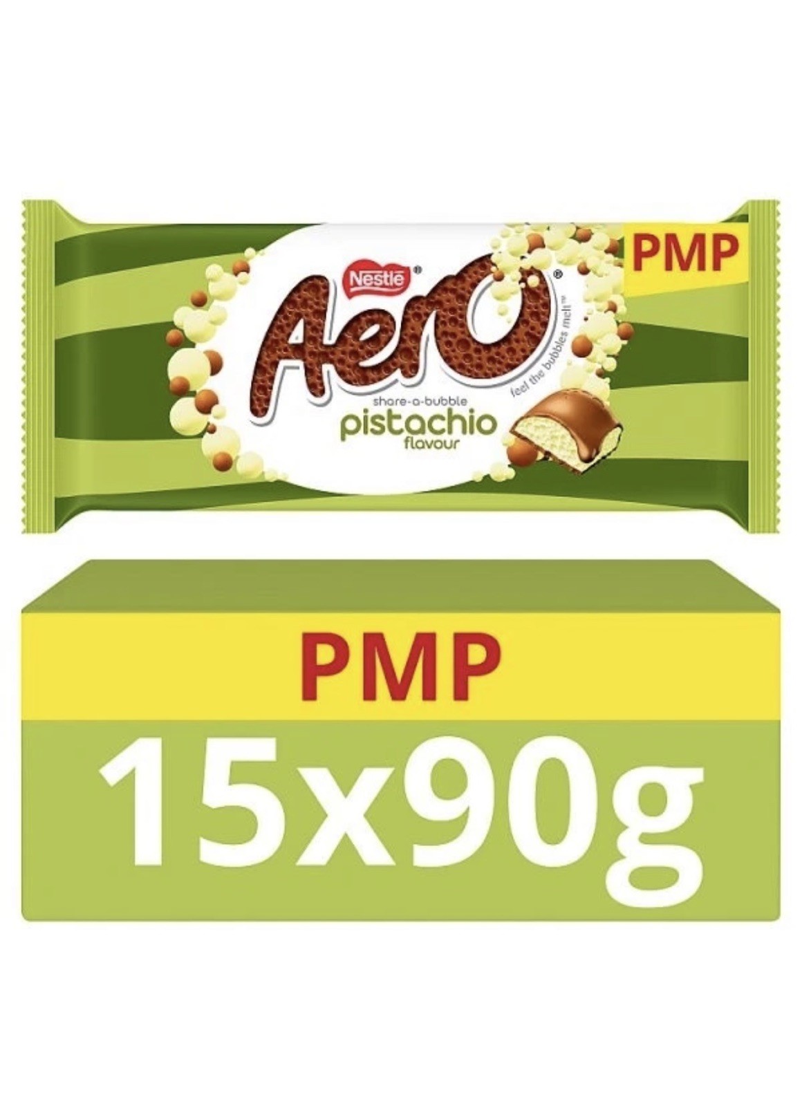 Barra para compartir chocolate con leche sabor pistacho Aero 15x90 g envío a todo el mundo