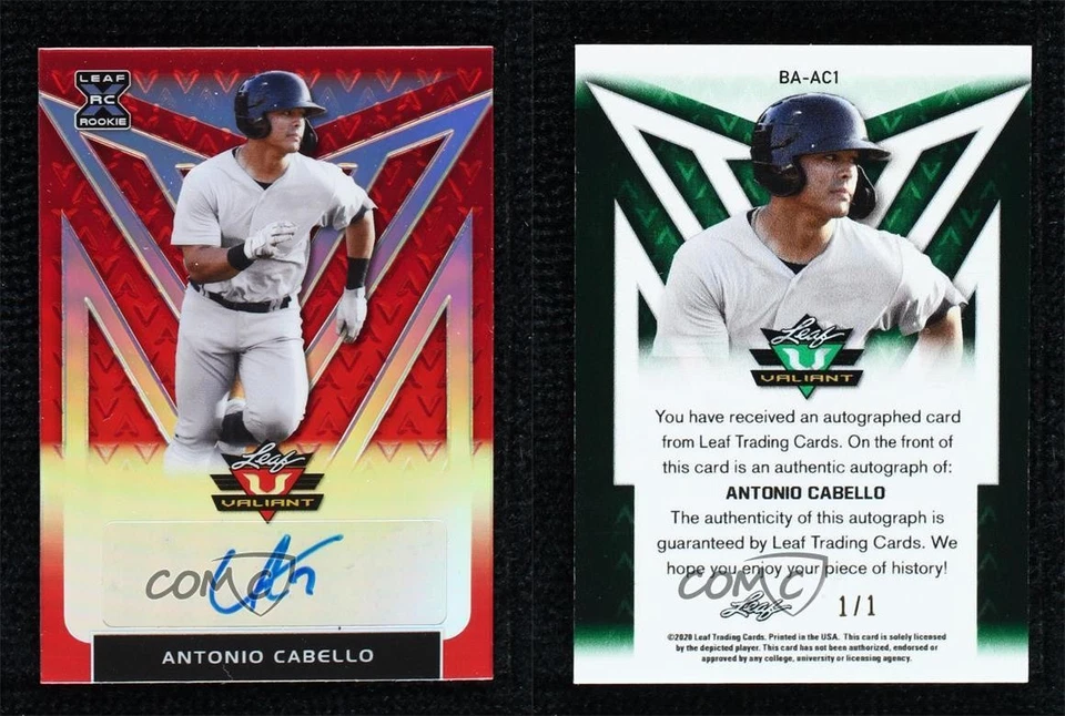 2020 Leaf Valiant Red Prismatic 1/1 Antonio Cabello #BA-AC1 Auto 4t6 - Image 3 of 3