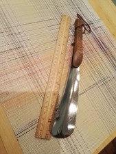 Long Shoe Horn Wood  Steel 11-1/2" W/ Leather Strap