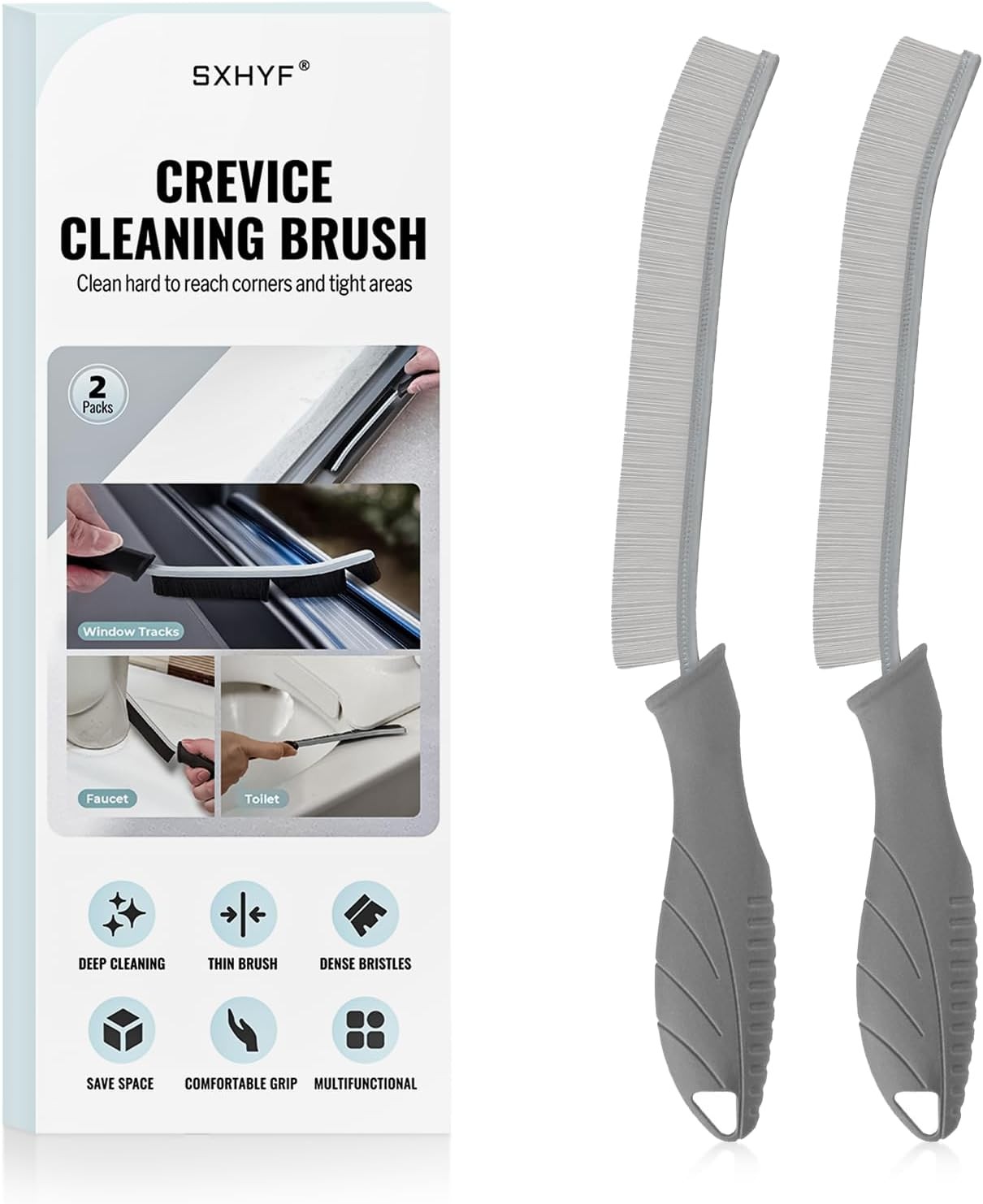 SXhyf Cleaning Brush - Hard Bristle Crevice Gray Handle
