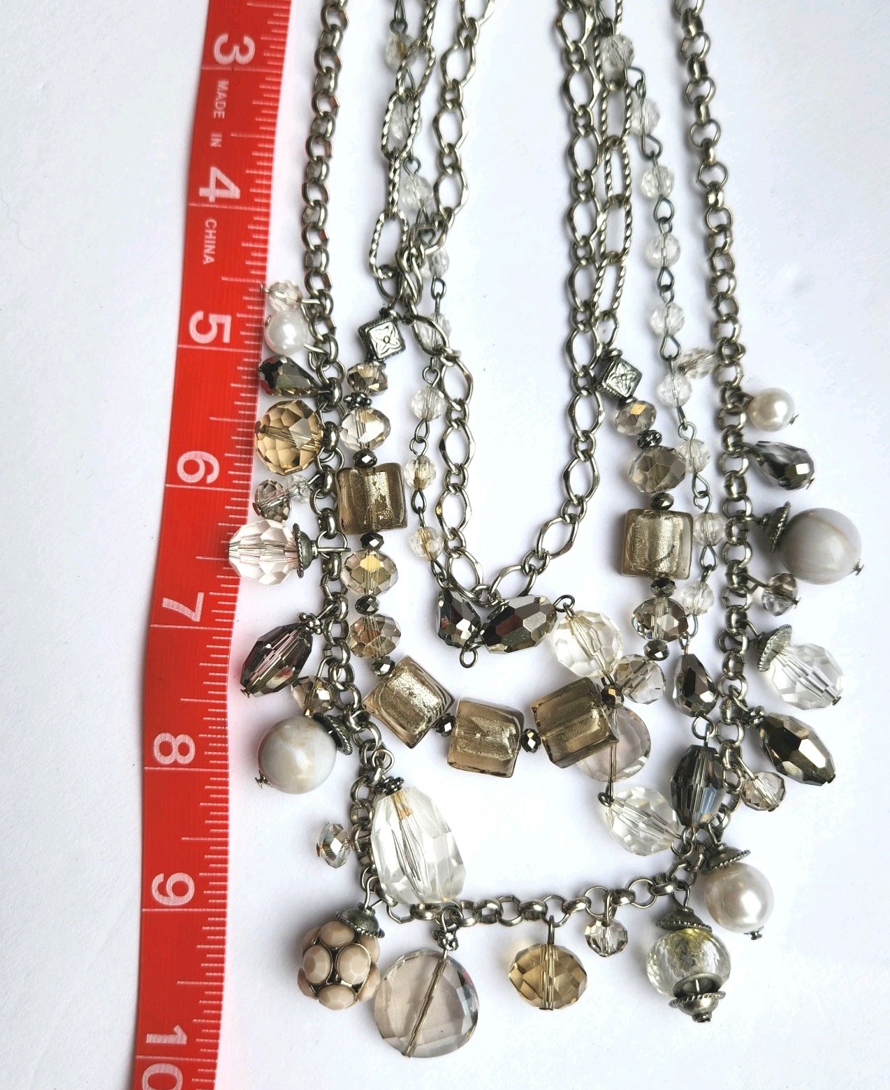 WHBM Statement Necklace Multi Layered Silver Tone… - image 10
