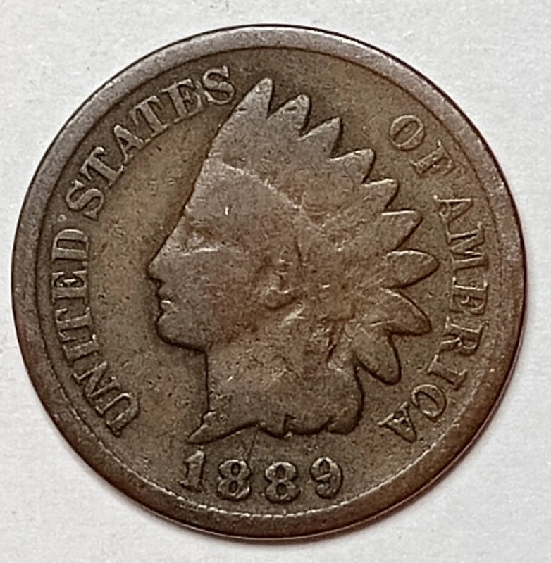 1889 Indian Head Cent Good- Very Good Average Circulated Condition Bronze Penny