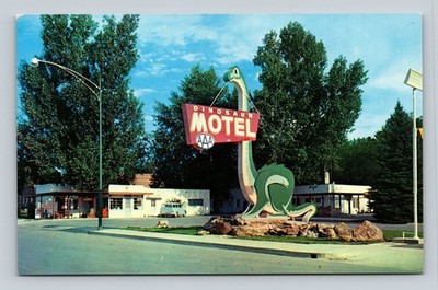 Vintage Dinosaur Motel Vernal Utah Roadside Attraction Chrome Postcard