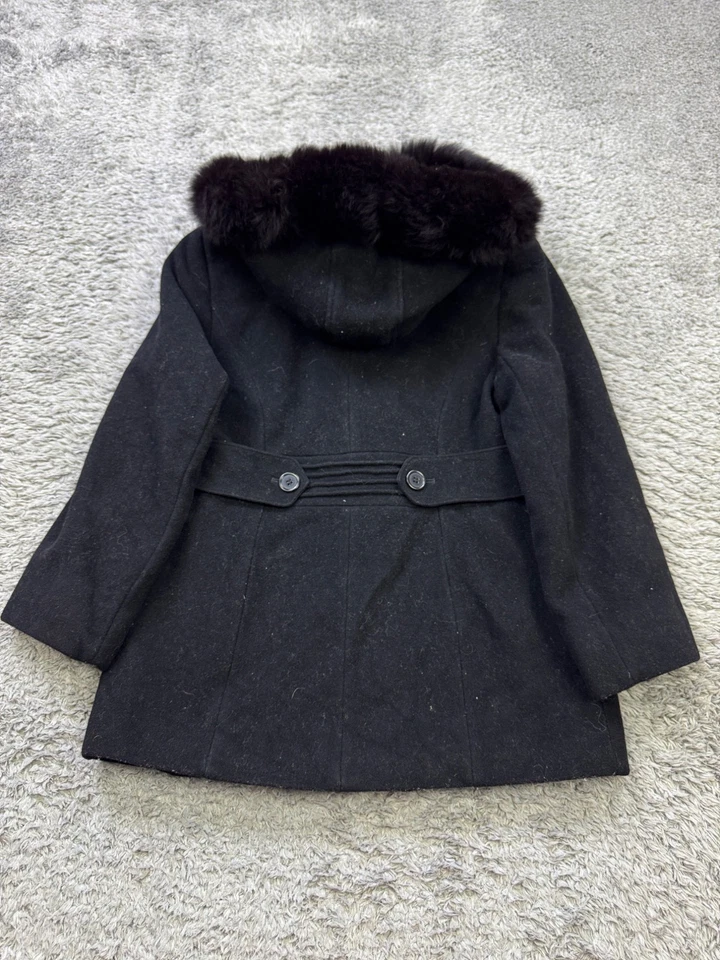 Preston York Jacket Women PS Small Black Wool Full Zip Fox Fur Hooded Lined Coat - Image 2 of 4