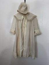Vintage Infant Christening Gown Bonnet Hand Embroidered Ivory New York Mode