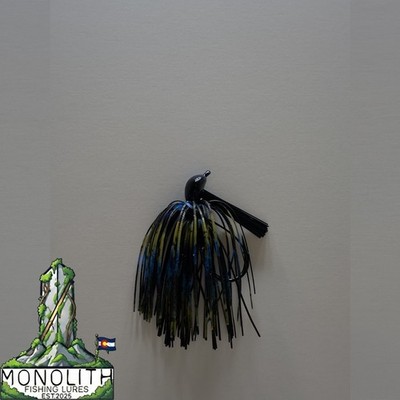 Custom 3/8oz Weedless Black/Blue Bass Jig - Tiger Bluegill Skirt Lure