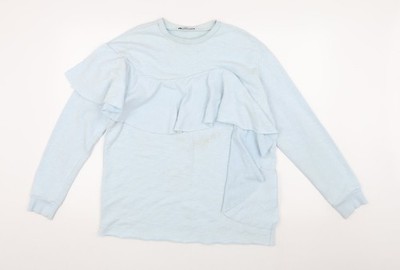 Zara Damen Sweatshirt blau Rüschen, Gr. S, Frühlingsstil