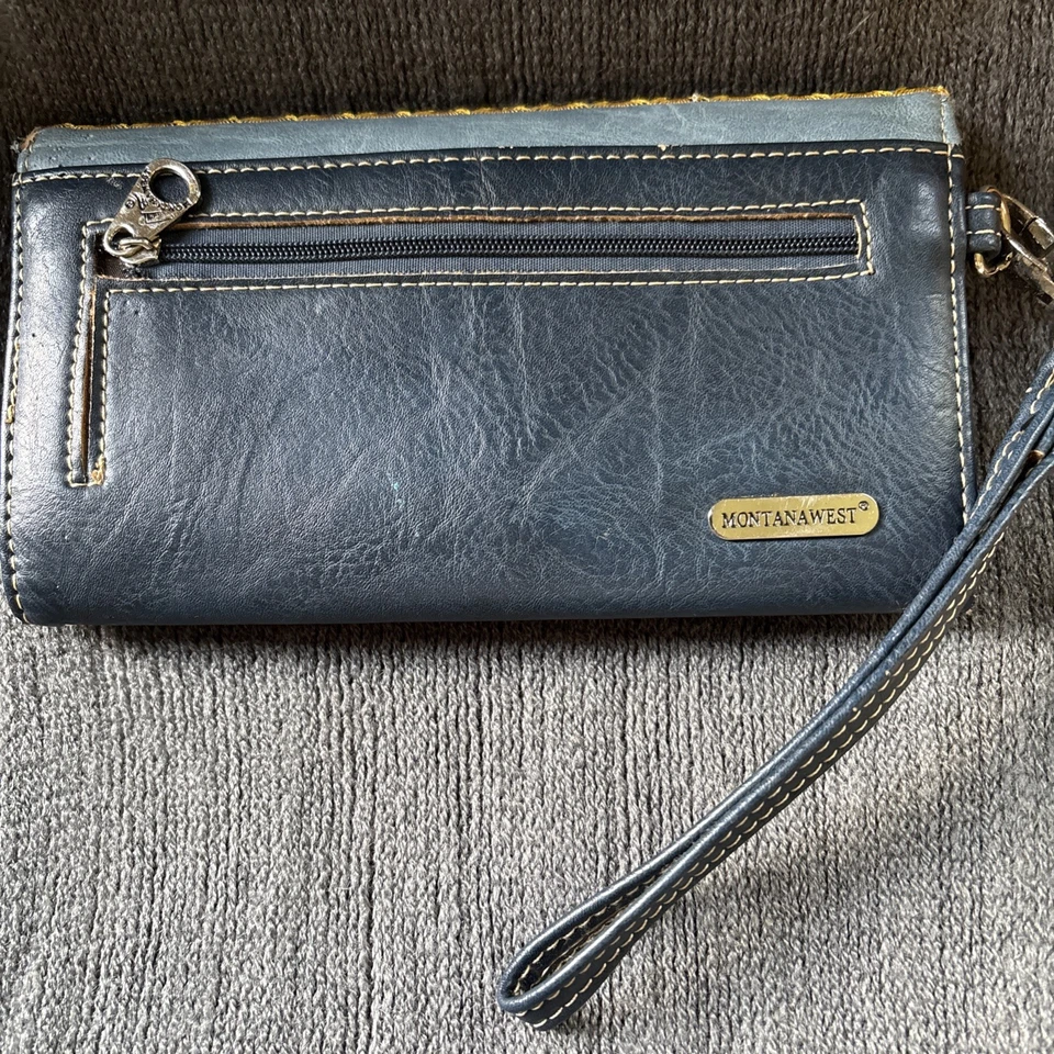 MONTANA WEST кожаный органайзер бумажник кошелек с ремешком с заклепками SW Western темно-синий розовое золото - Изображение 2 из 4