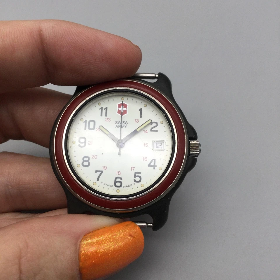 Vtg Swiss Army Watch Men 38mm Red Enamel BROKEN FOR PARTS OR REPAIR - Image 3 of 4