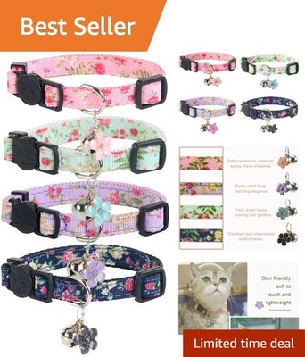 Adjustable 4-Pack Flower Cat Collars - Stylish & Safe for Your Feline Friends