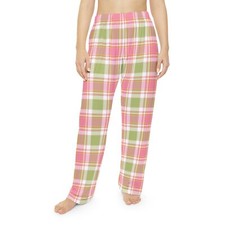 Girly Plaid Pajama Pants, Women's Lounge Sleepwear, Soft Flannel PJ Bottoms
