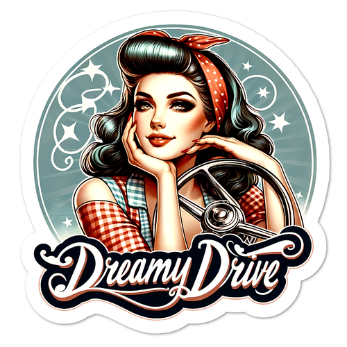 Pin Up Dreamy Drive Retro Vinyl Sticker, Water Resistant, Scrapbooking, Laptop - 第 1/1 張圖片