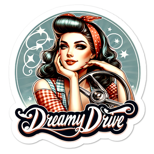 Pin Up Dreamy Drive Retro Vinyl Sticker, Water Resistant, Scrapbooking, Laptop - Afbeelding 1 van 1