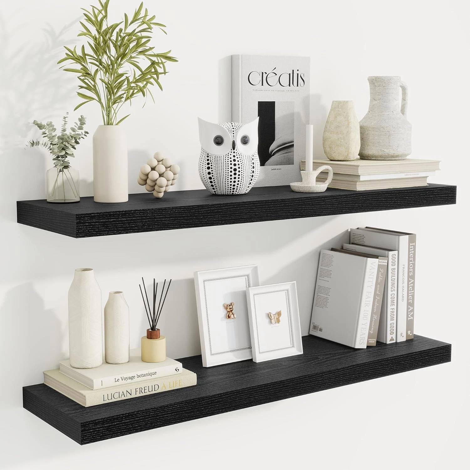 Rustic 36" Floating Wall Shelves - Set of 2 for Home Decor & Storage, Black