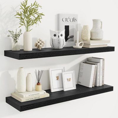 Rustic 36'' Floating Wall Shelves - Set of 2 for Home Decor & Storage, Black
