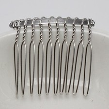 10 Silver Tone Metal 10-Teeth Hair Side Combs Clips 40mm for Hair Accessories