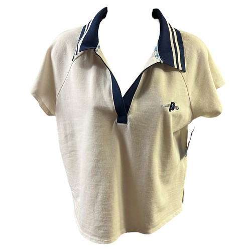 Prince Pickleball Polo Shirt Top Cream Blue Collared V-Neckline Size Medium Logo