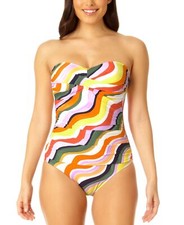 Anne Cole Women's Twist Front Shirred One Piece Swimsuit Multi Size 8