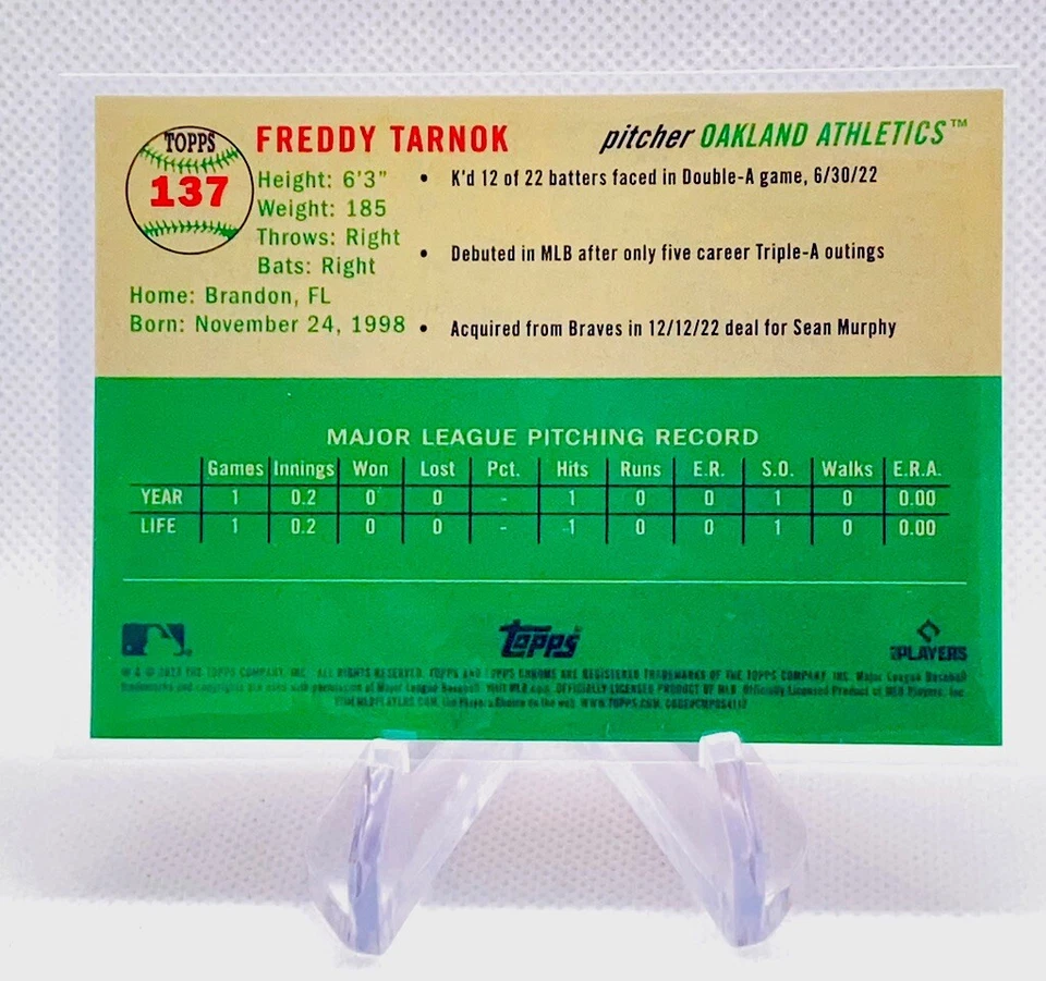 2023 Topps Chrome Platinum Freddy Tarnok Gold Wave Refractor RC 09/50 #137 - Image 3 of 3