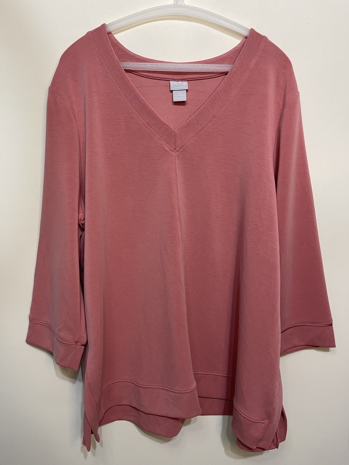 Chicos Zenergy Size 3 16/18 Sandwashed Pink Tunic Top Classic Fit 3/4