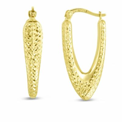Neu diamantgeschliffen V-Form Reifen Ohrring 14k Gelbgold Druckknopfverschluss 28 mm lang 