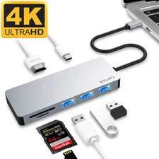 EQUIPD Aluminum USB-C Hub Type C to 4K HDMI USB Ports Card Read Charging Adapter
