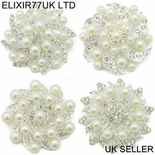 LARGE PIN BROOCH JOB LOT PEARL DIAMANTE SILVER FLOWER WEDDING BOUQUET BROACH ART