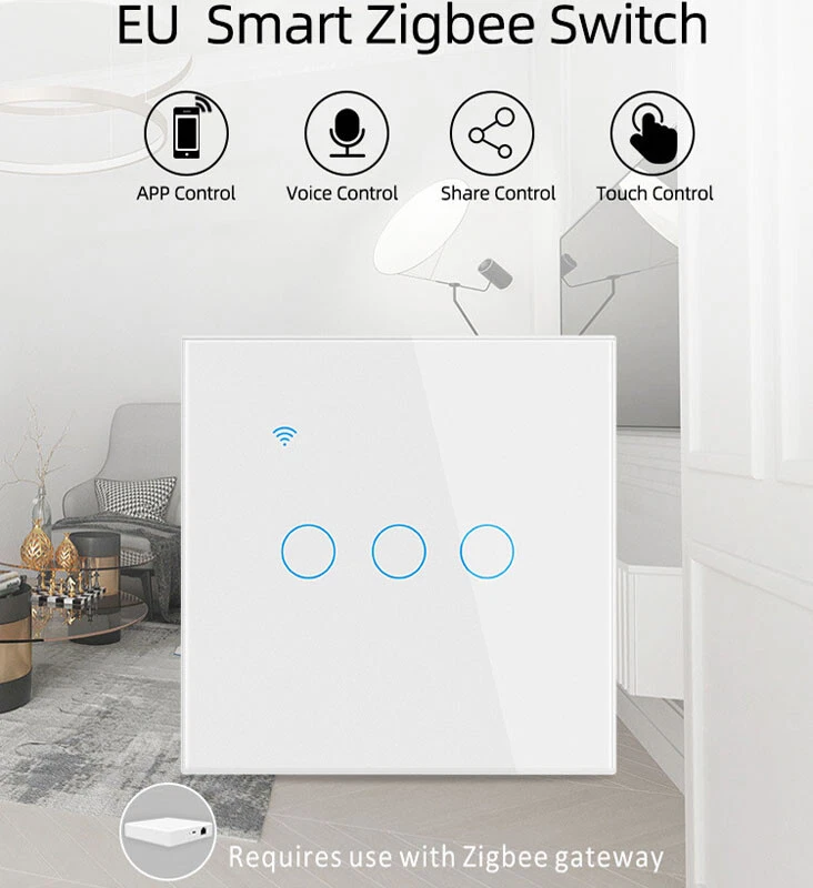 1/2/3/4 Gang WiFi Smart Wall Touch Light Switch Glass Panel For Alexa/Google APP - Image 3 of 4