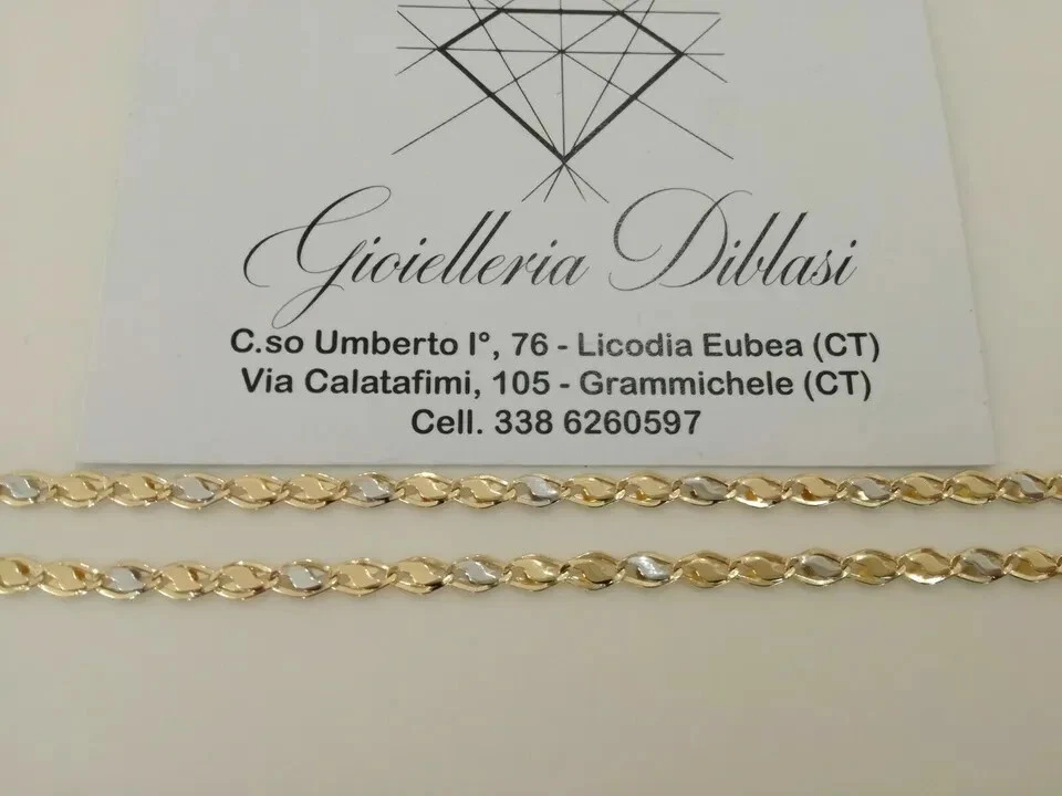 18K YELLOW WHITE GOLD SOLID CHAIN NECKLACE SMALL 4mm ALTERNATE 19.69 Inches 50cm - Image 4 of 4