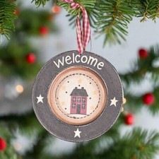 Primitive Christmas 6" Wood Welcome Saltbox House Wood Plate Ornament