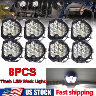 8Pcs 7'' LED Work Pods Light For Spot Flood Combo Fog Lamp Offroad Driving White