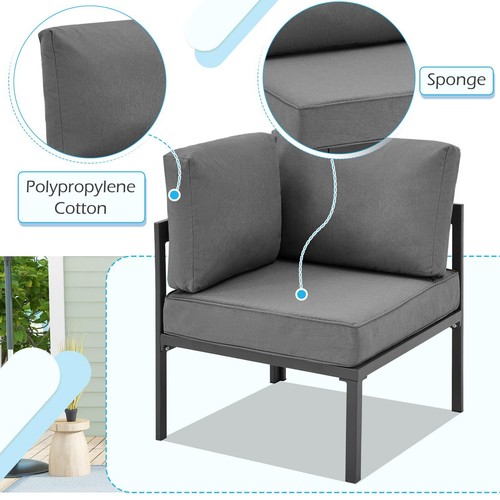 7 PCS Outdoor Patio Aluminum Furniture Set Sectional Sofa Adjustable Table Stool - Picture 29 of 41